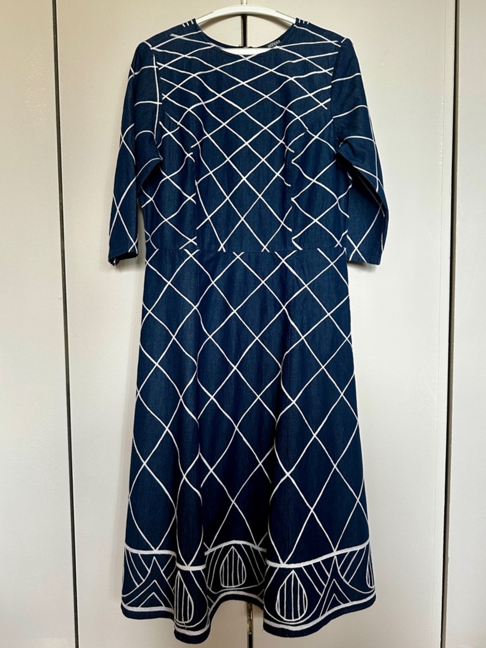 eSHAKTI Embellished Cotton Chambray Embroidered Geometric Dress Modest Dressy